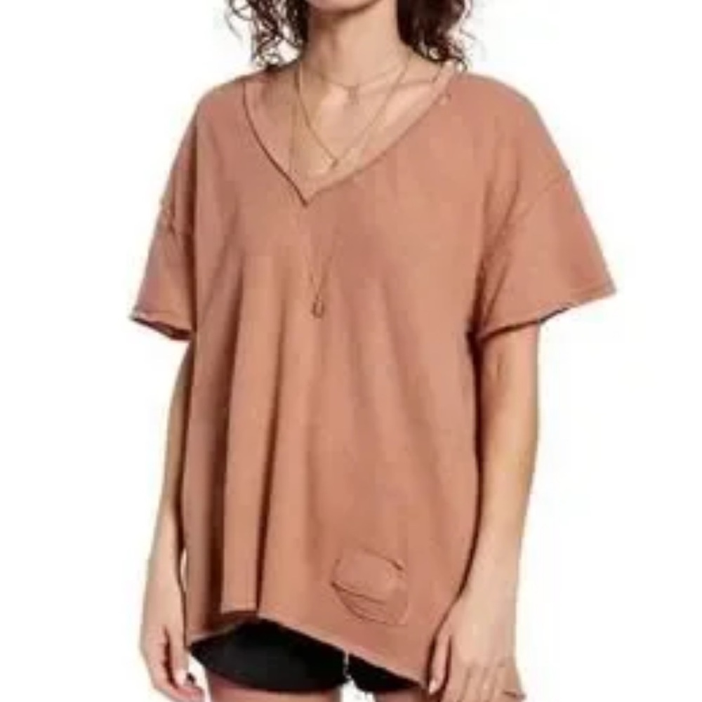NWOT Free People We The Free | Joni Distressed V-Neck Tee | XS